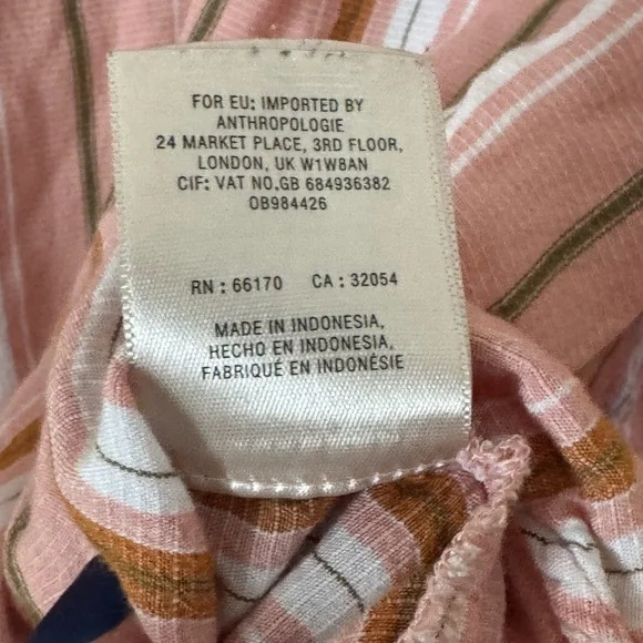 Anthropologie Maeve Byron Striped Balloon Sleeve Boho Top Pink Rose Women Med - Picture 6 of 9